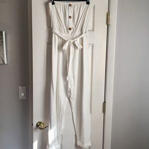NWOT Forever 21 White Buttoned Strapless Jumpsuit